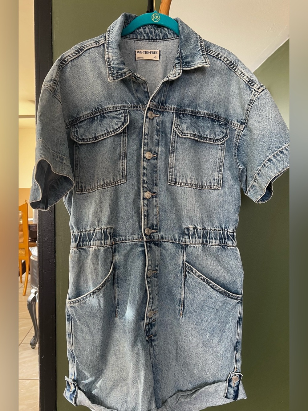 We The Free Light Blue Washed Denim Shorts- Romper